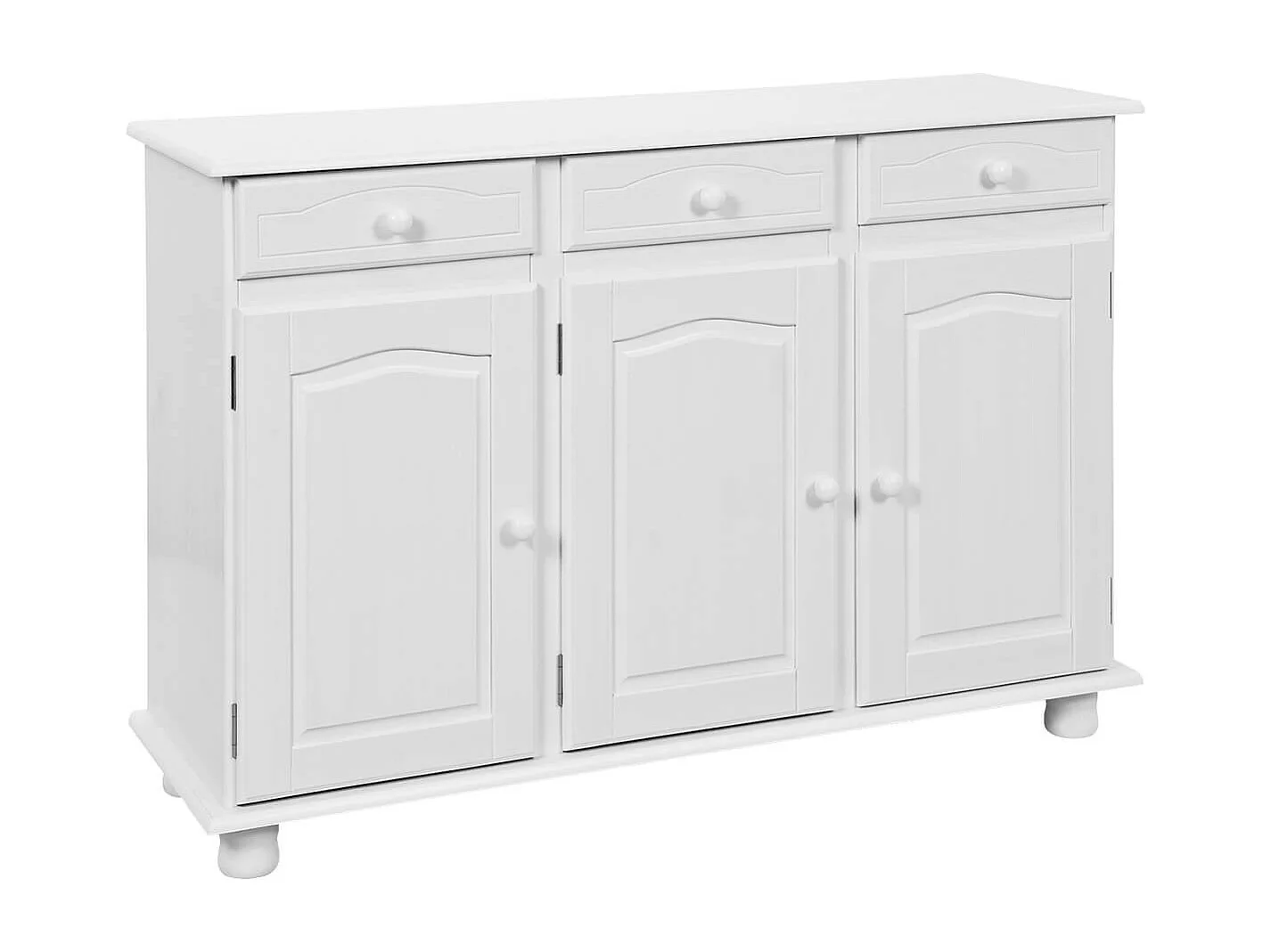 LAURIE - Buffet 3 Portes 3 Tiroirs Bois Massif Vernis Blanc