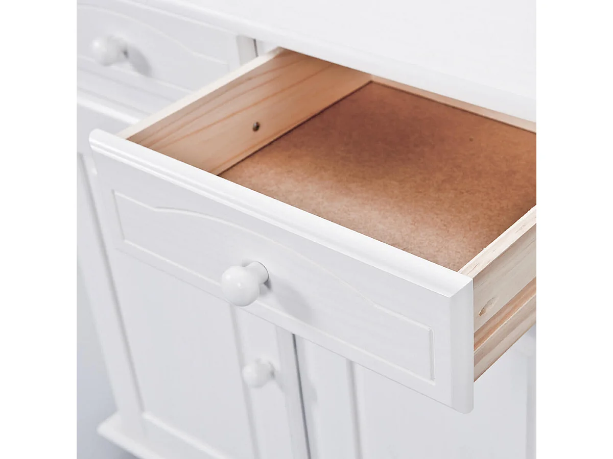 LAURIE - Buffet 3 Portes 3 Tiroirs Bois Massif Vernis Blanc