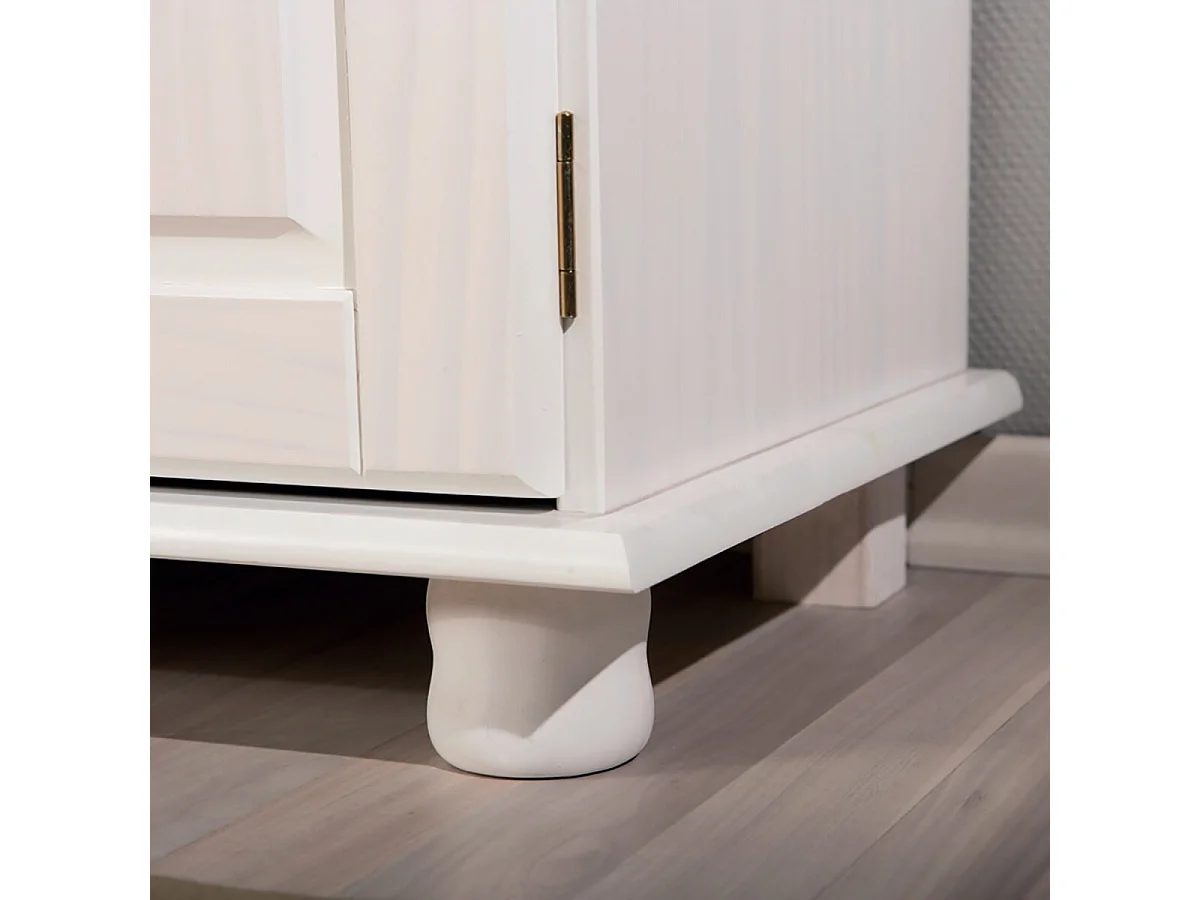 LAURIE - Buffet 3 Portes 3 Tiroirs Bois Massif Vernis Blanc