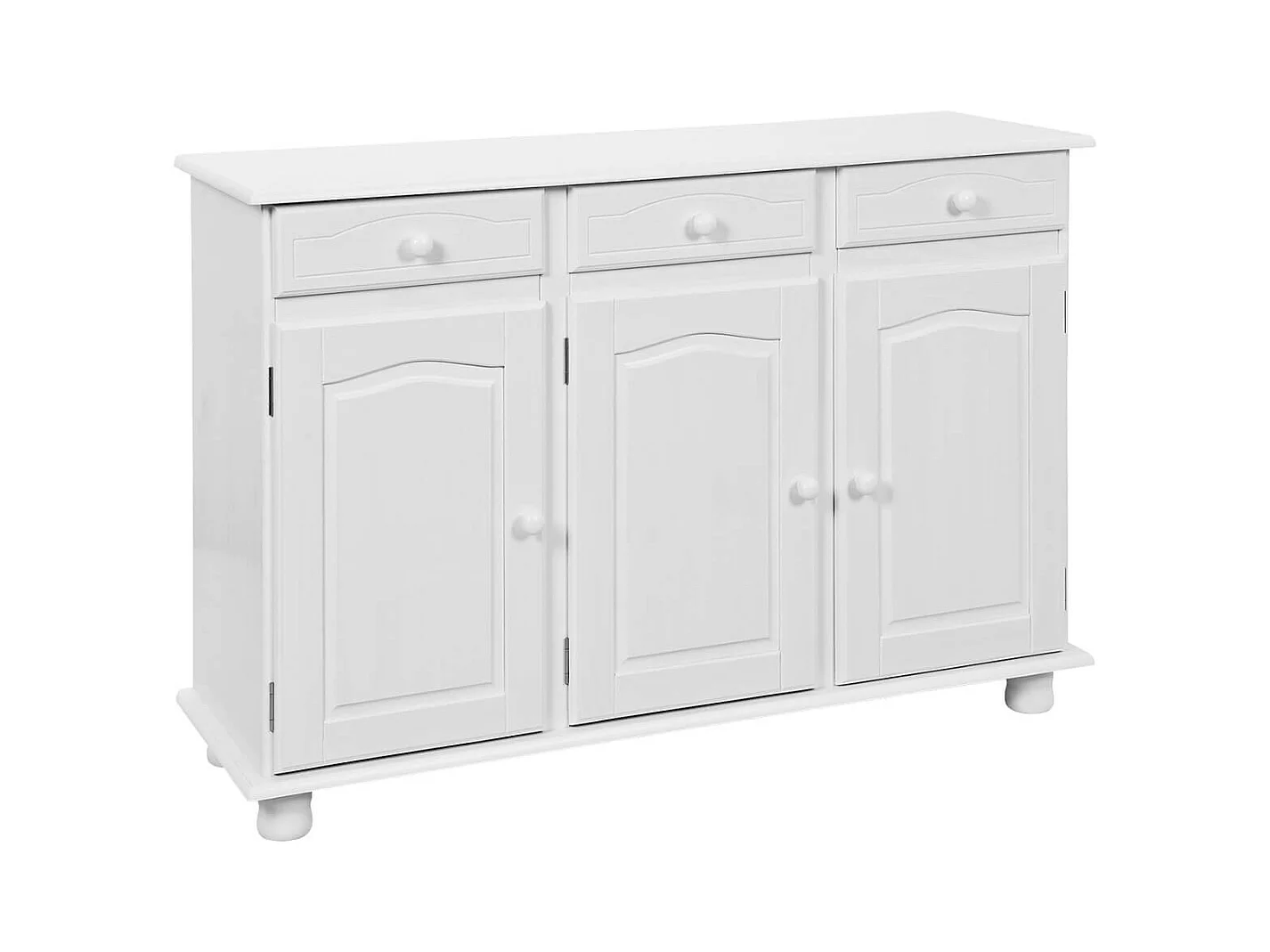 LAURIE - Buffet 3 Portes 3 Tiroirs Bois Massif Vernis Blanc