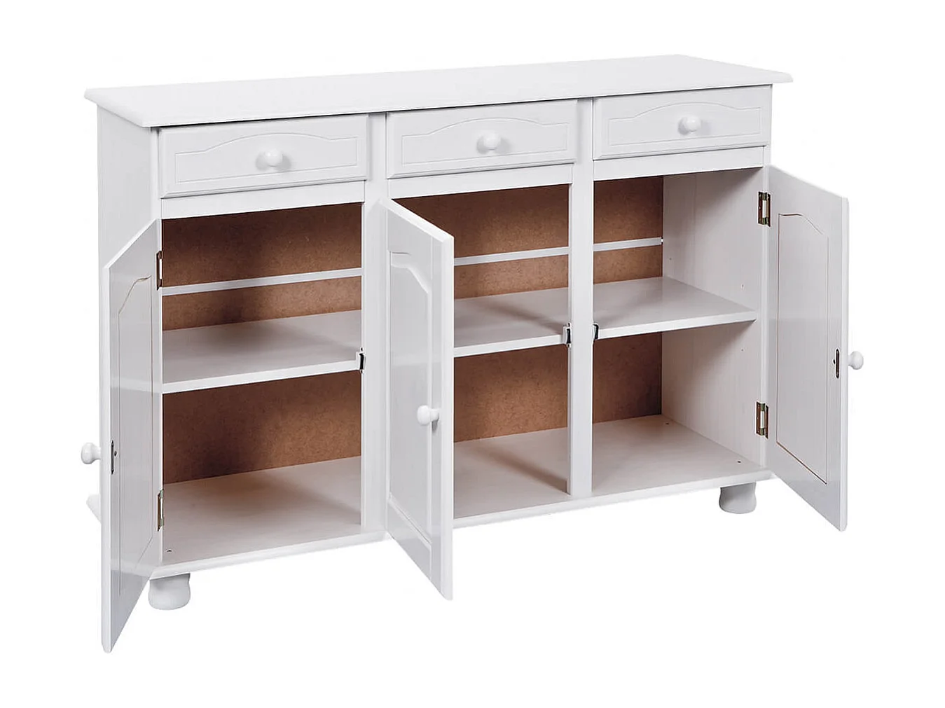 LAURIE - Buffet 3 Portes 3 Tiroirs Bois Massif Vernis Blanc