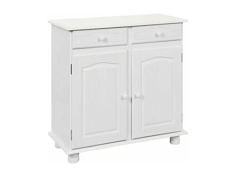 LAURIE - Meuble 2 Portes 2 Tiroirs Bois Massif Vernis Blanc