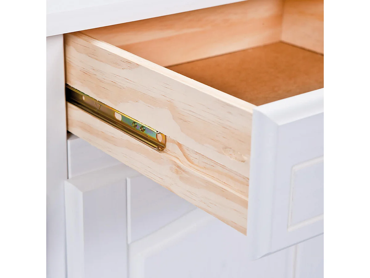 LAURIE - Meuble 2 Portes 2 Tiroirs Bois Massif Vernis Blanc