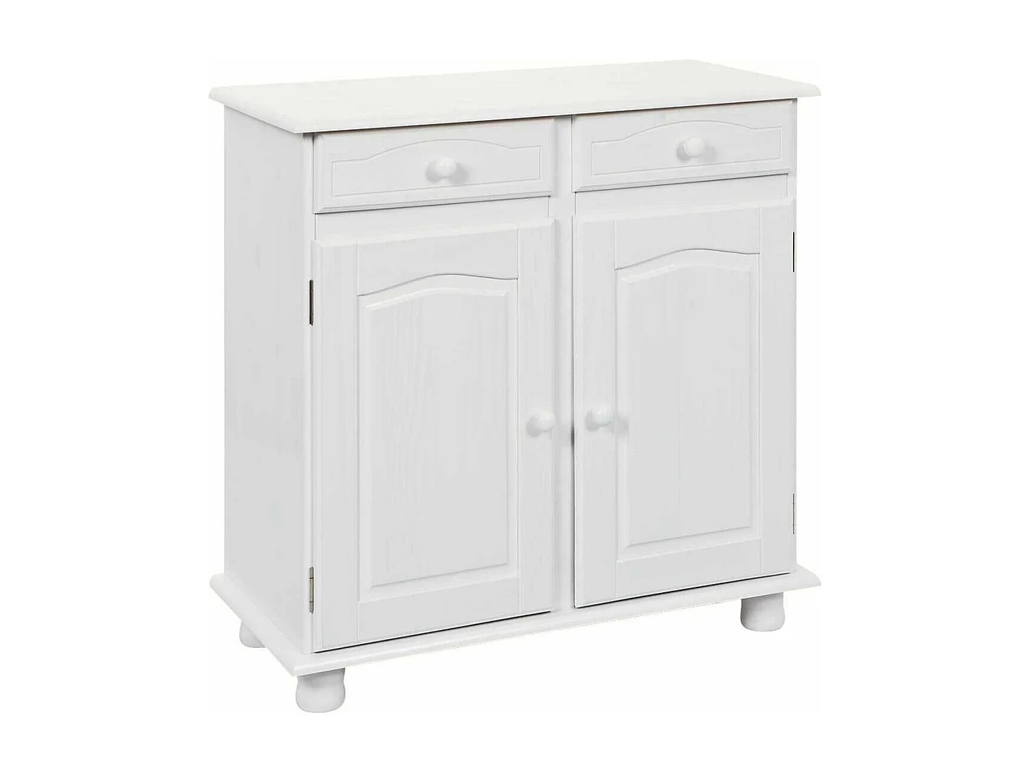 LAURIE - Meuble 2 Portes 2 Tiroirs Bois Massif Vernis Blanc