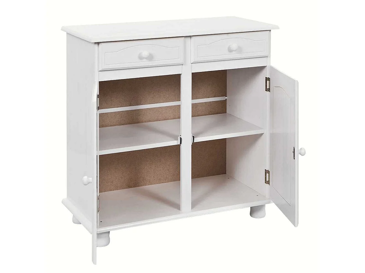 LAURIE - Meuble 2 Portes 2 Tiroirs Bois Massif Vernis Blanc