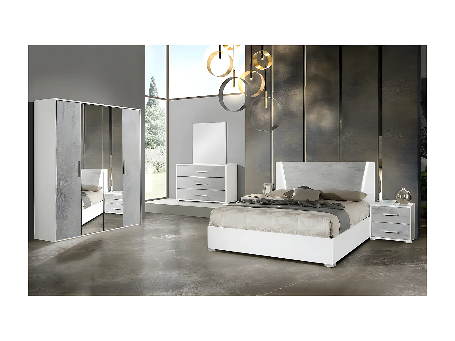 LANA - Armoire 4 Portes avec Penderie et Miroir