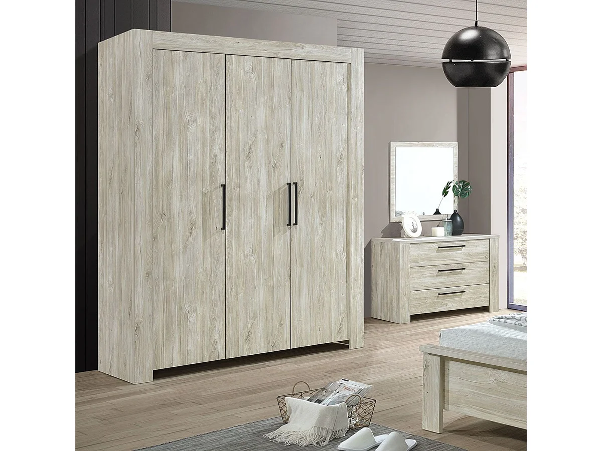 NATURAL - Armoire 3 Portes 165cm Aspect Bois Clair