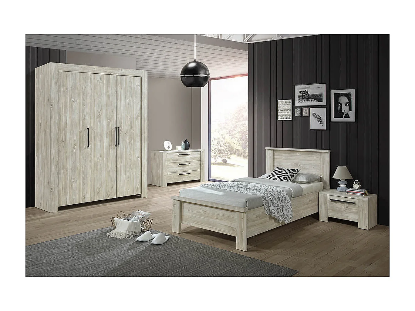 NATURAL - Armoire 3 Portes 165cm Aspect Bois Clair