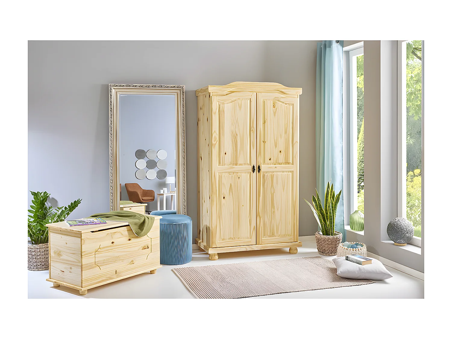 OLIVER - Armoire 2 Portes + Penderie Bois Massif Naturel