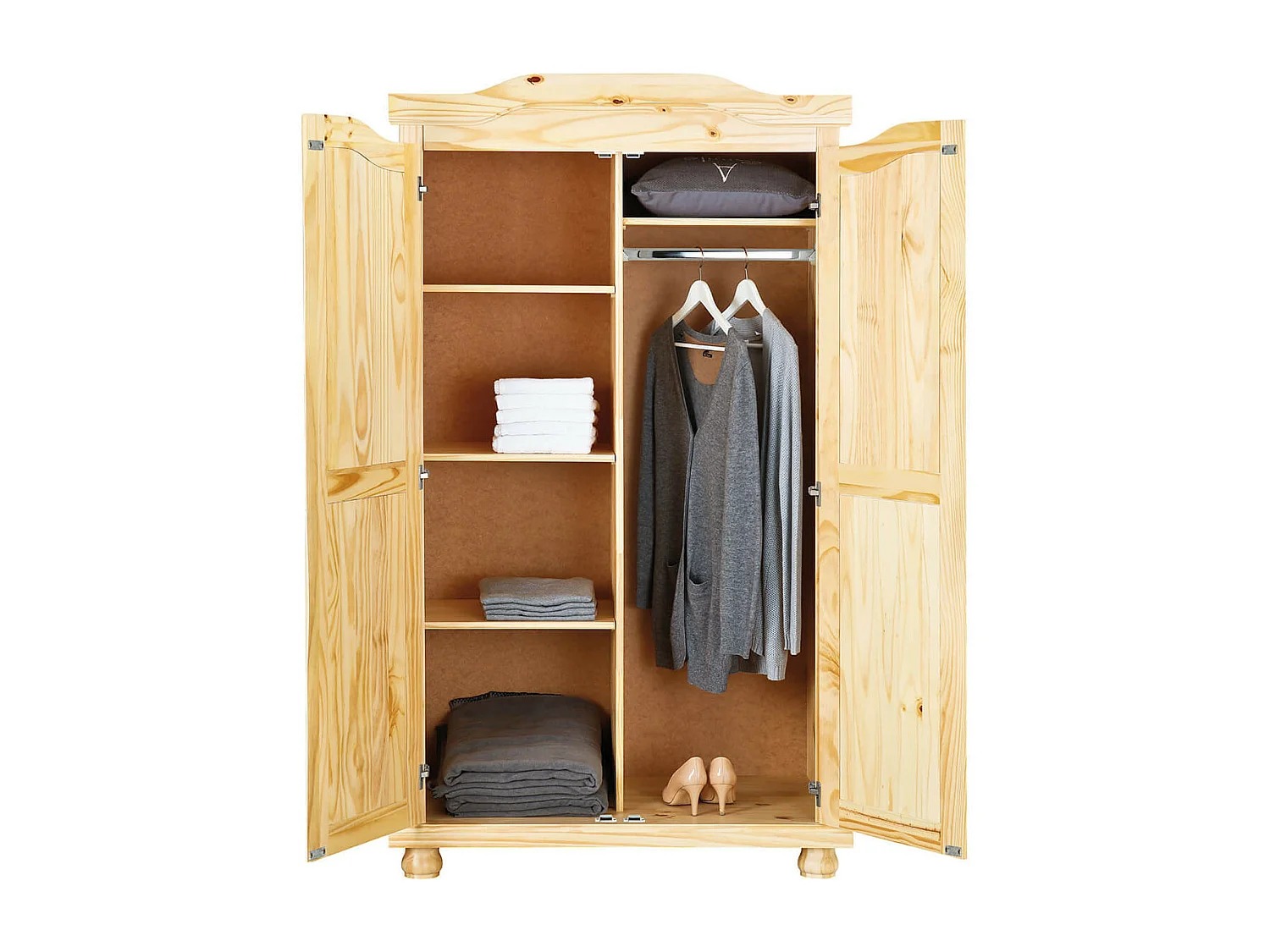 OLIVER - Armoire 2 Portes + Penderie Bois Massif Naturel