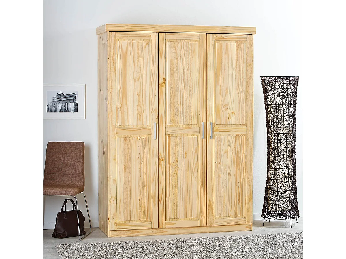 CALI - Armoire 3 Portes Bois Massif Naturel