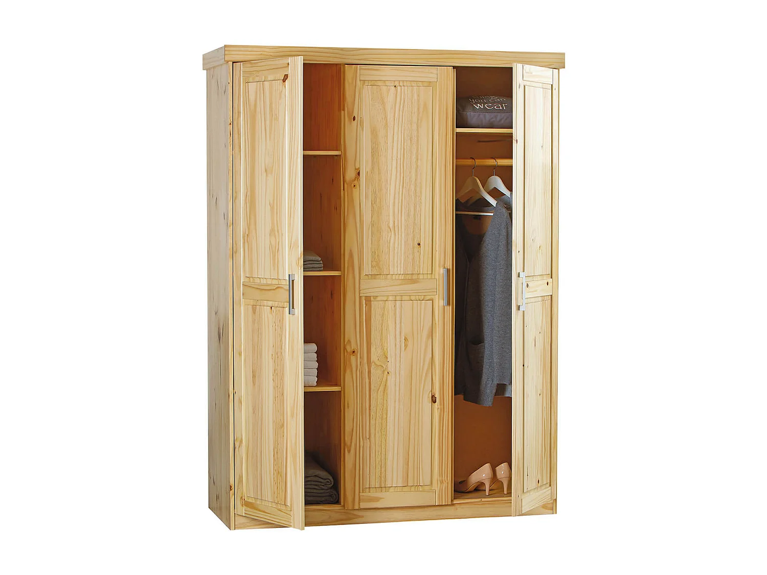 CALI - Armoire 3 Portes Bois Massif Naturel