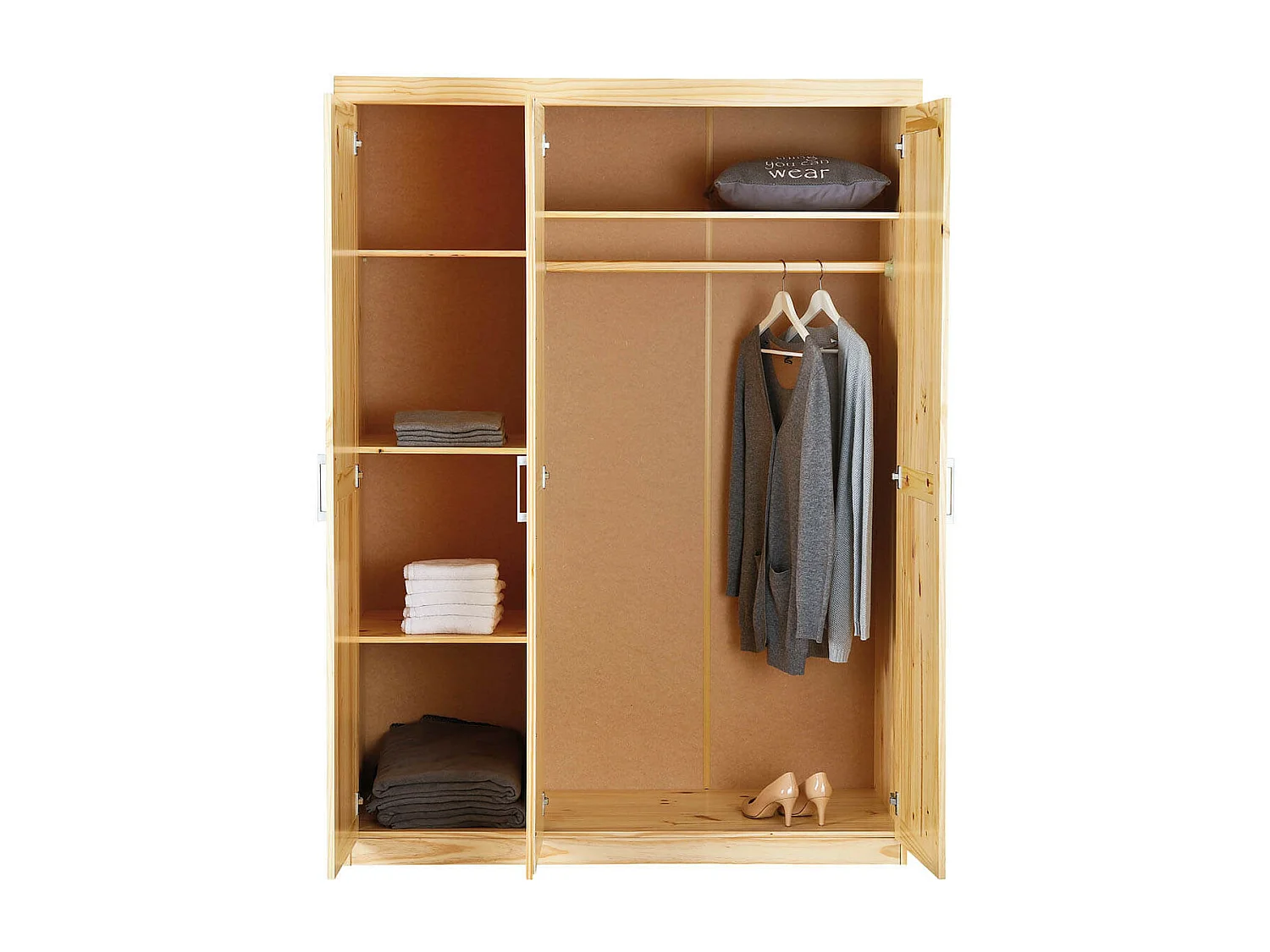 CALI - Armoire 3 Portes Bois Massif Naturel