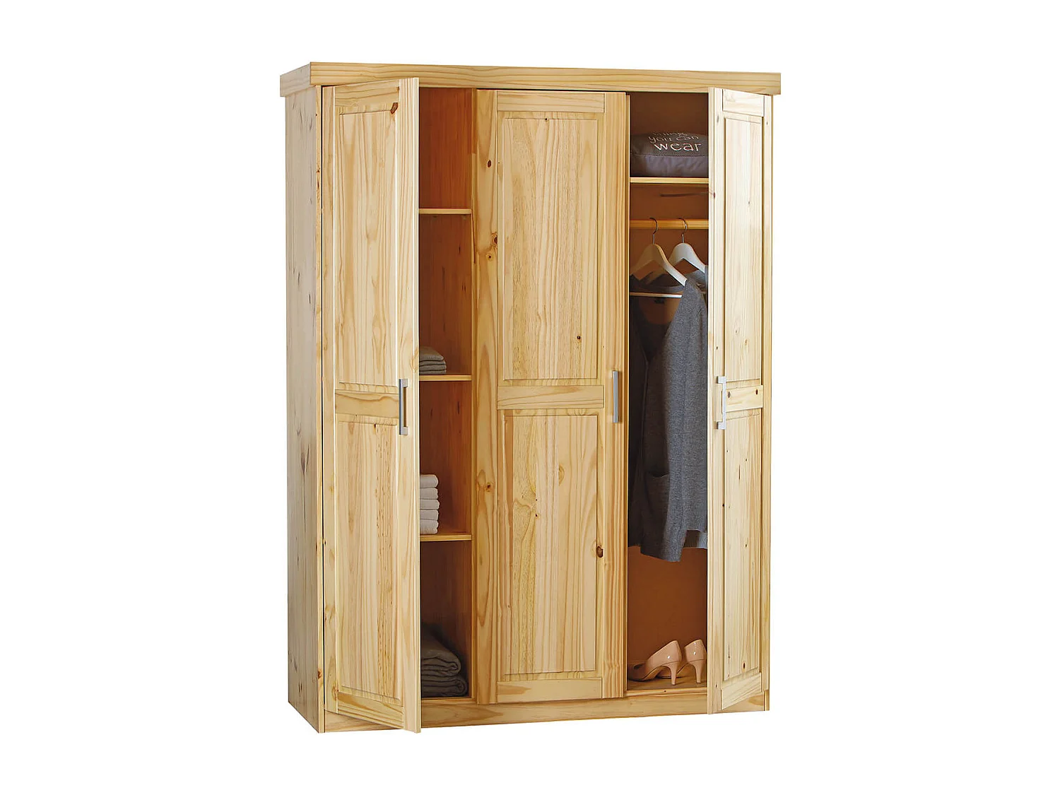 CALI - Armoire 3 Portes Bois Massif Naturel