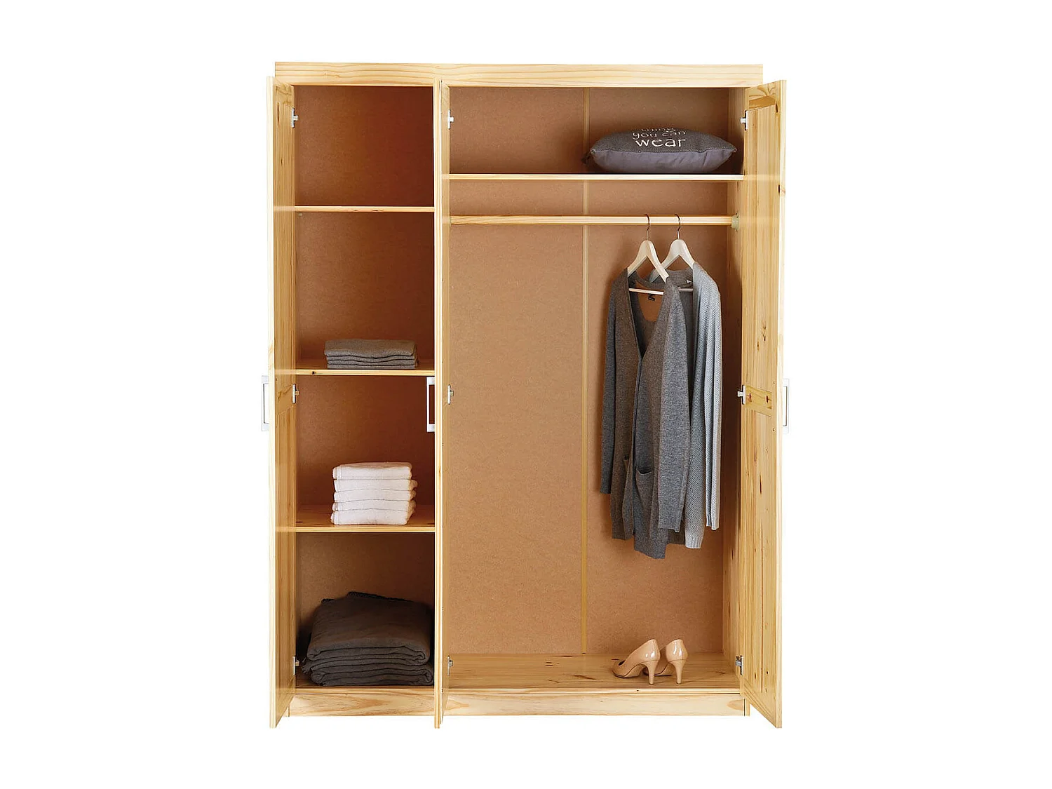 CALI - Armoire 3 Portes Bois Massif Naturel