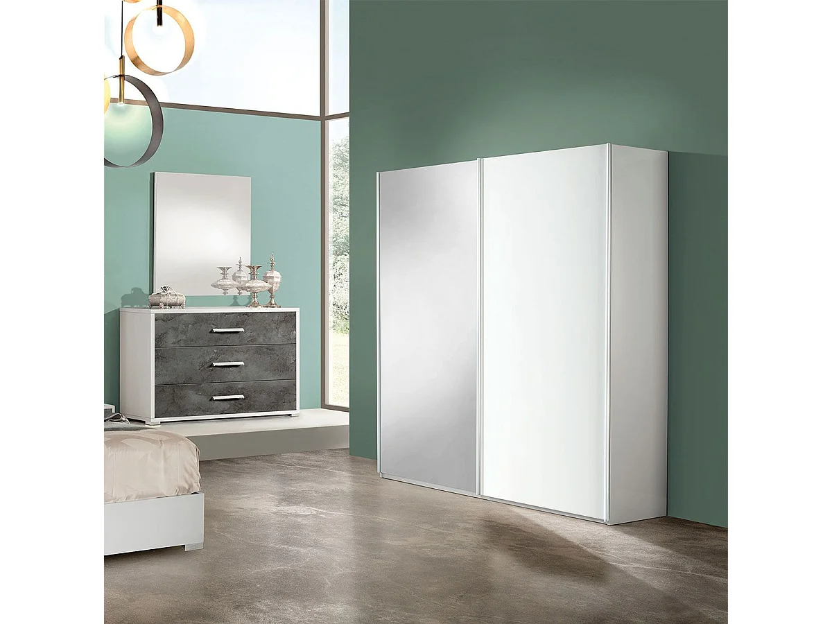 IZIA BLANCHE - Armoire 2 Portes Coulissantes avec Miroir