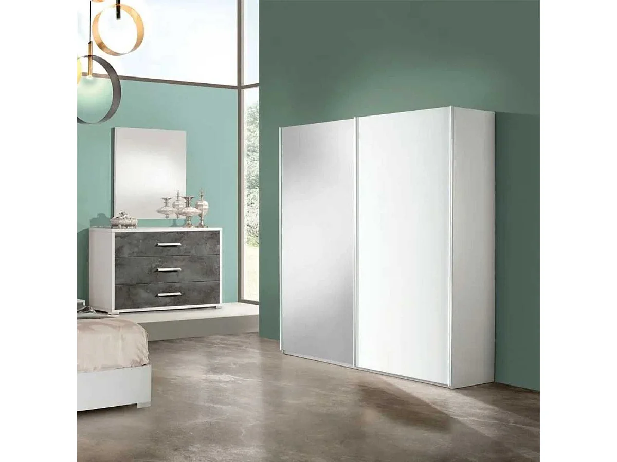 IZIA BLANCHE - Armoire 2 Portes Coulissantes avec Miroir