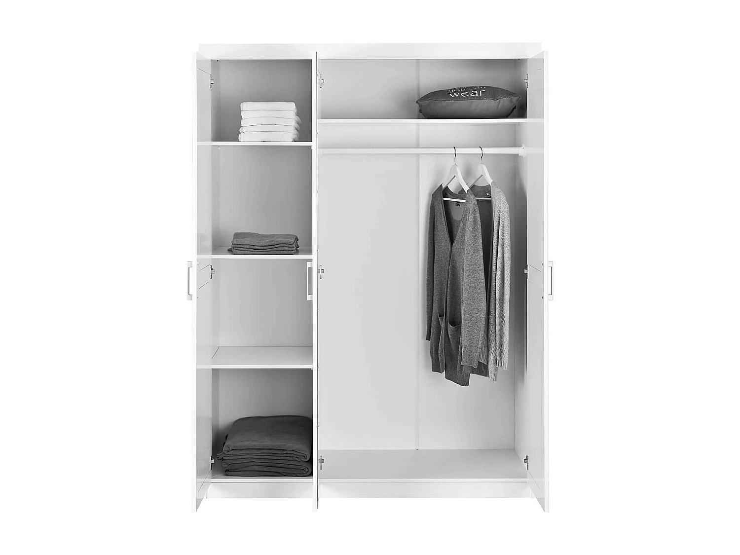 ALASKA - Armoire 3 Portes + Penderie Bois Massif Vernis Blanc