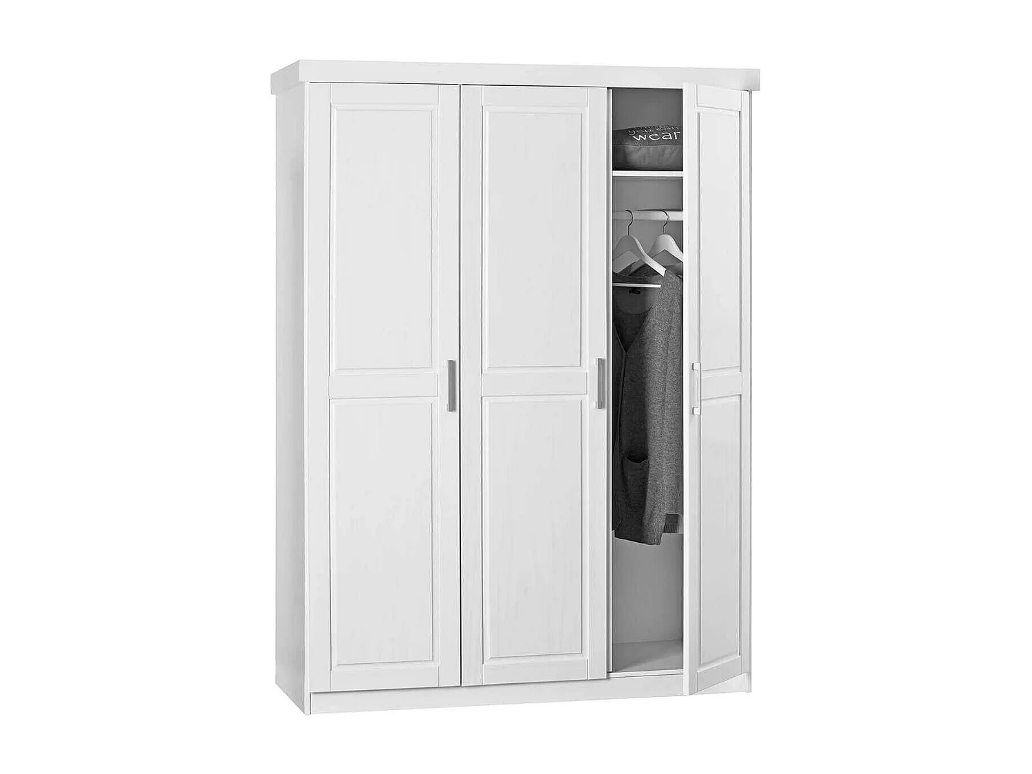 ALASKA - Armoire 3 Portes + Penderie Bois Massif Vernis Blanc