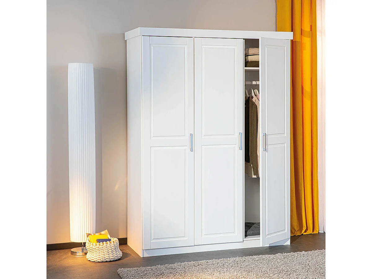 ALASKA - Armoire 3 Portes + Penderie Bois Massif Vernis Blanc