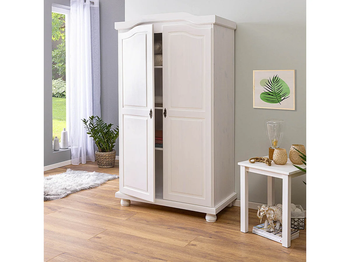 SYDNEY - Armoire 2 Portes + Penderie Bois Massif Vernis Blanc