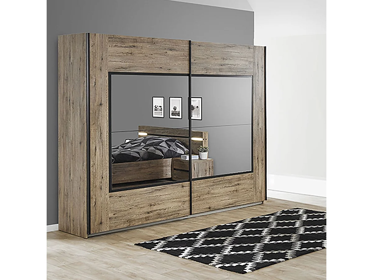 IRISA - Armoire 2 Portes Coulissantes 217cm Aspect Bois