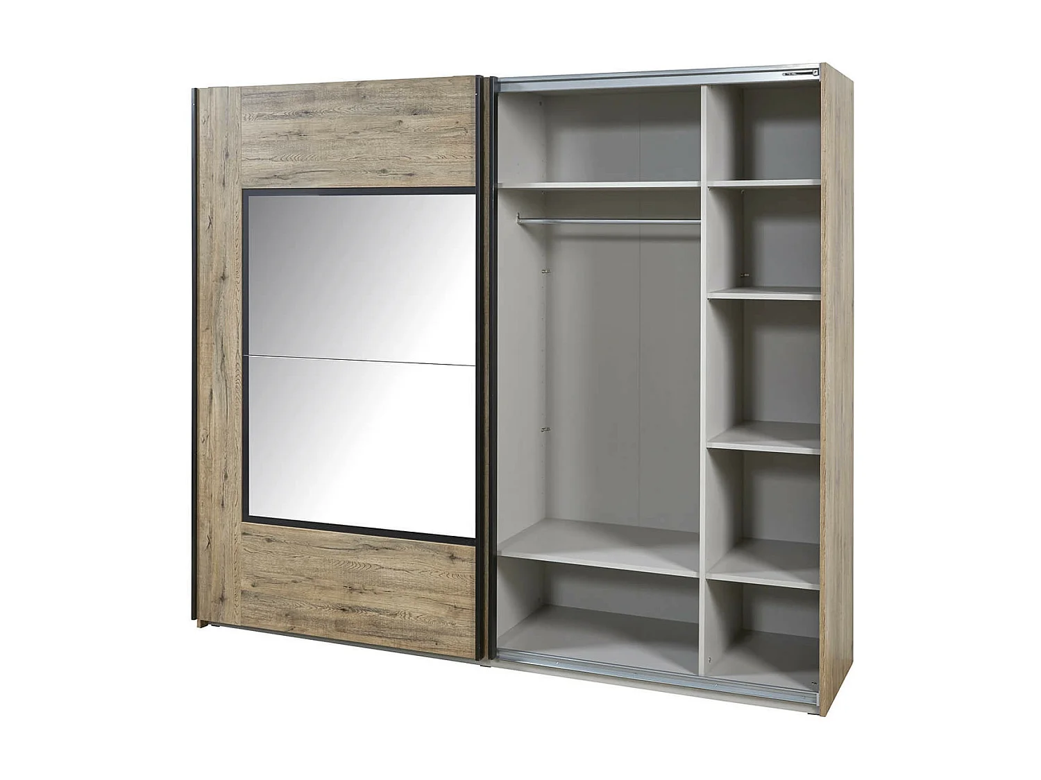 IRISA - Armoire 2 Portes Coulissantes 217cm Aspect Bois