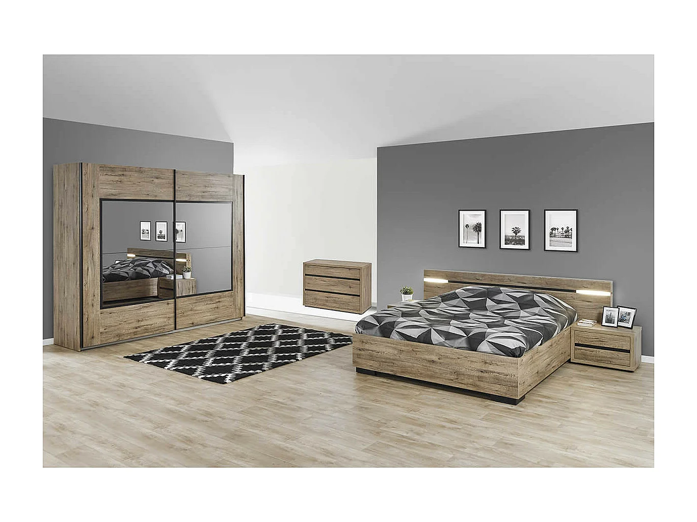 IRISA - Armoire 2 Portes Coulissantes 217cm Aspect Bois