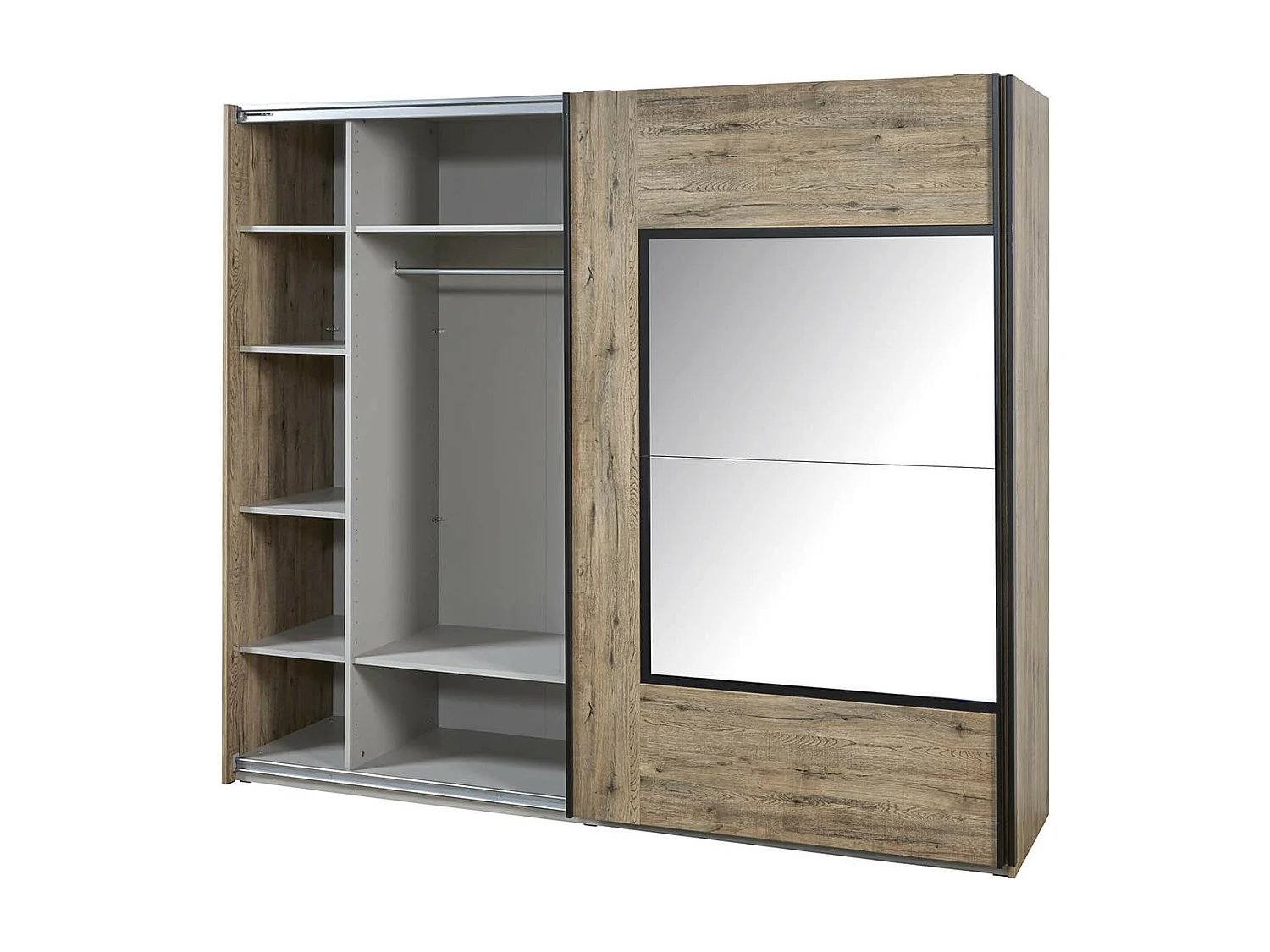 IRISA - Armoire 2 Portes Coulissantes 217cm Aspect Bois