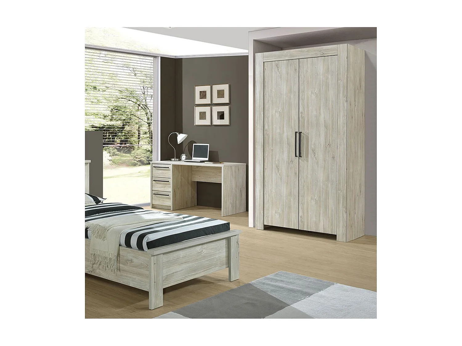 NATURAL - Armoire 2 Portes 118cm Aspect Bois Clair