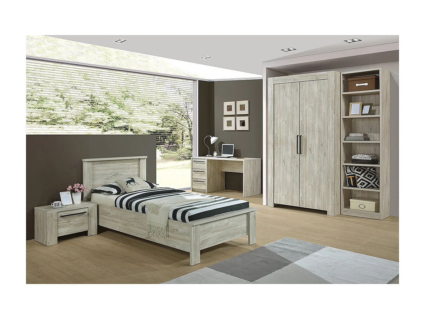 NATURAL - Armoire 2 Portes 118cm Aspect Bois Clair