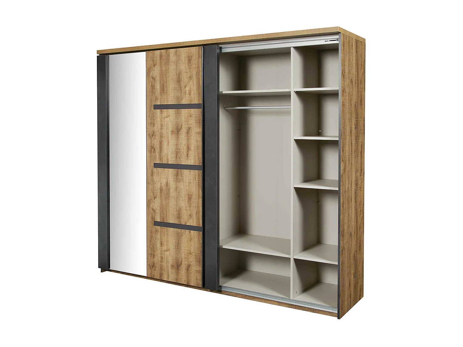 CANDAS - Armoire 2 Portes Coulissantes 217cm Effet Bois