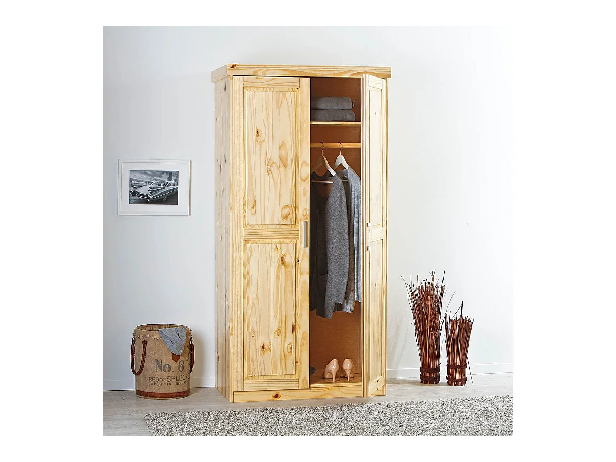 CALI - Armoire 2 Portes Bois Massif Naturel