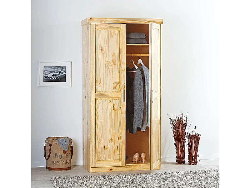 CALI - Armoire 2 Portes Bois Massif Naturel