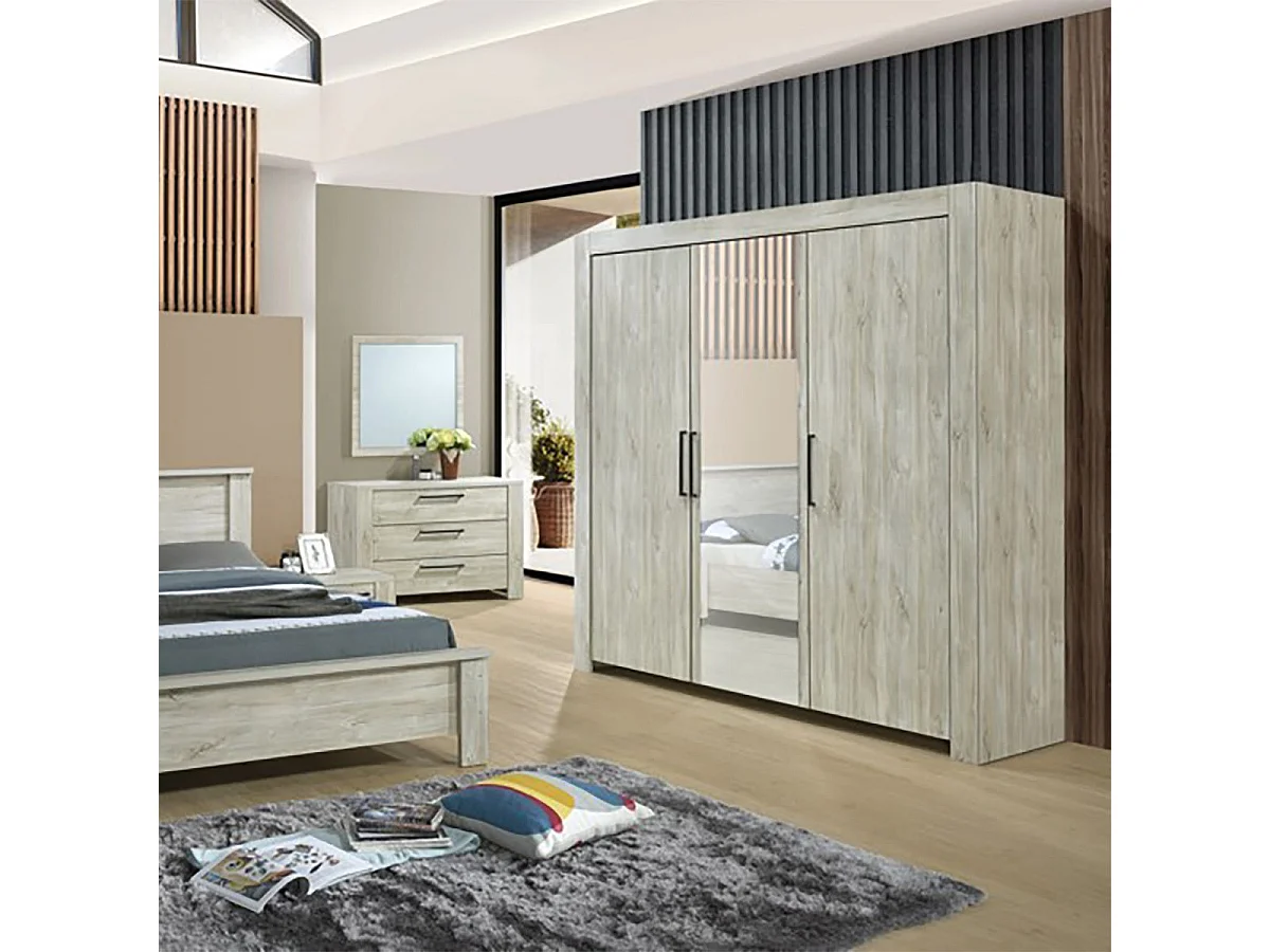 NATURAL - Armoire 3 Portes 210cm Aspect Bois Clair