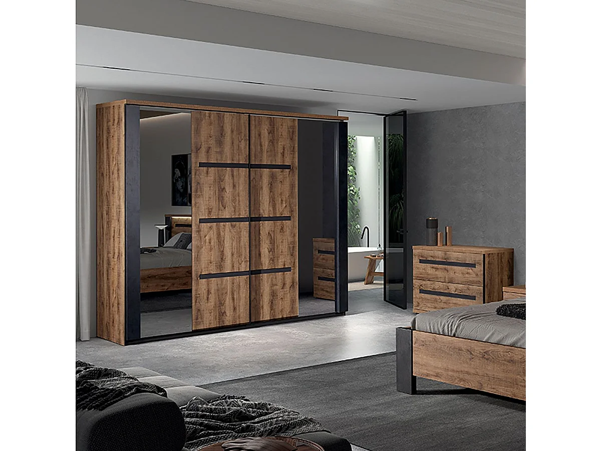 CANDAS - Armoire 2 Portes Coulissantes 245cm Effet Bois