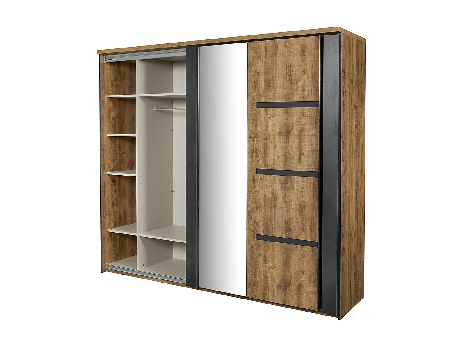 CANDAS - Armoire 2 Portes Coulissantes 245cm Effet Bois