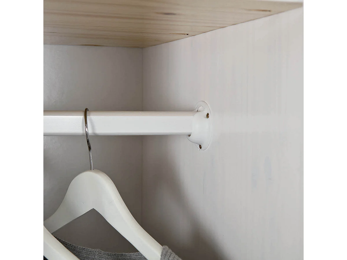 ALASKA - Armoire 3 Portes 1 Miroir Bois Massif Vernis Blanc