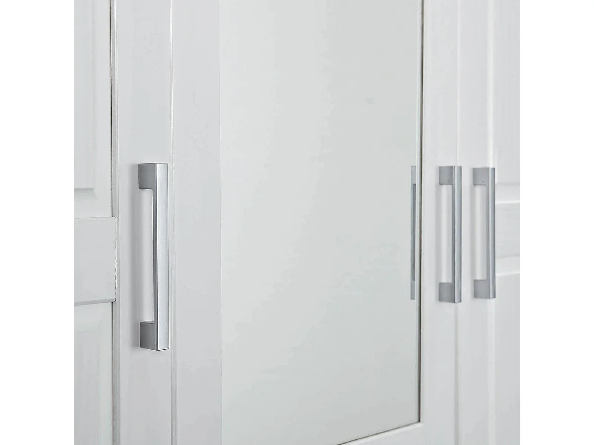 ALASKA - Armoire 3 Portes 1 Miroir Bois Massif Vernis Blanc