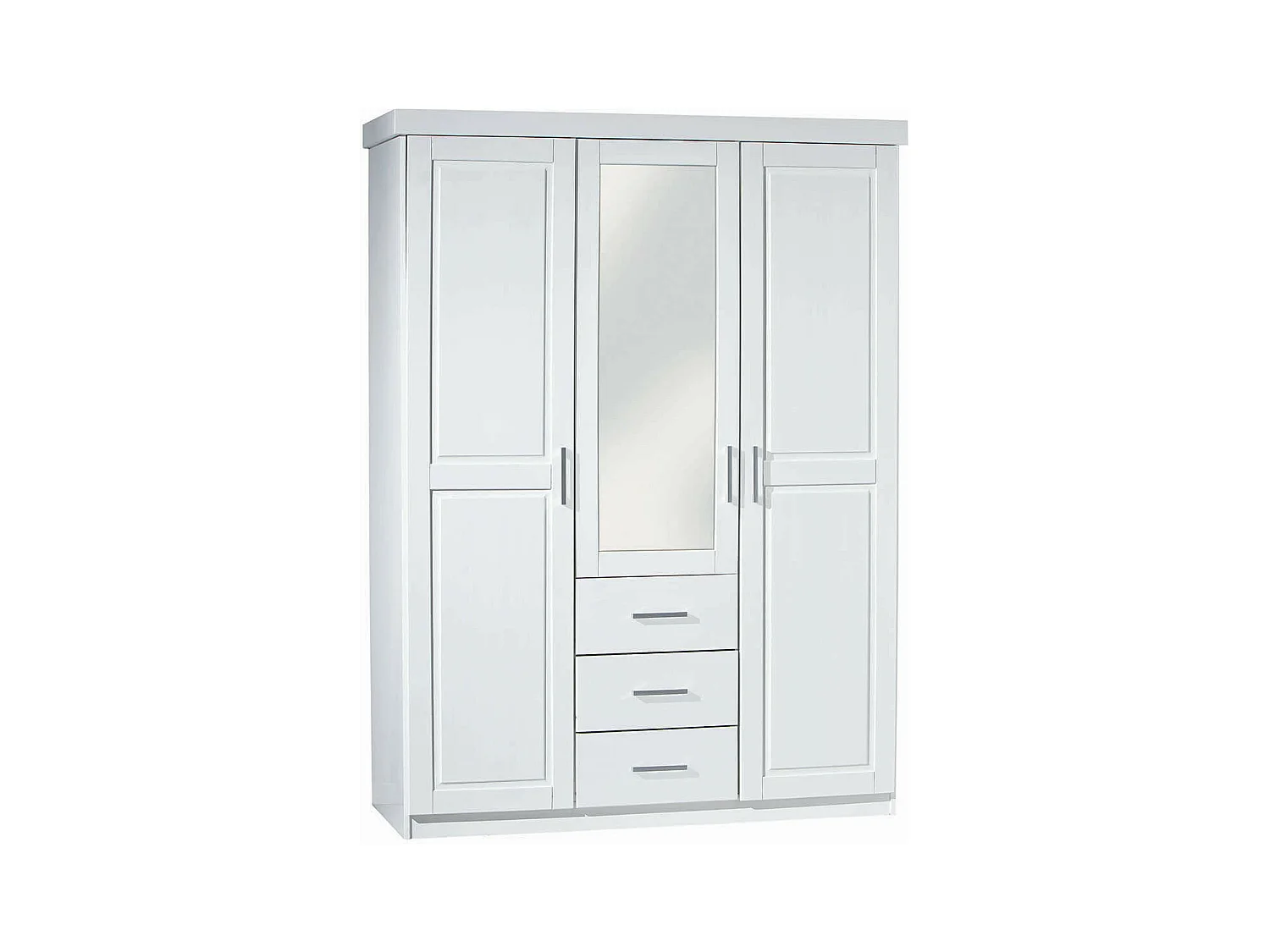 ALASKA - Armoire 3 Portes 1 Miroir Bois Massif Vernis Blanc