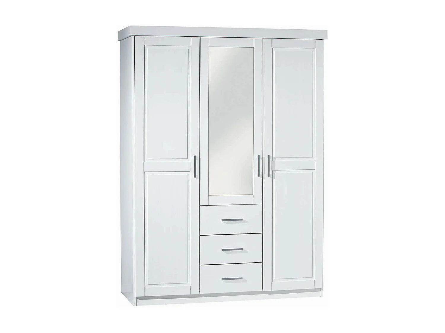 ALASKA - Armoire 3 Portes 1 Miroir Bois Massif Vernis Blanc