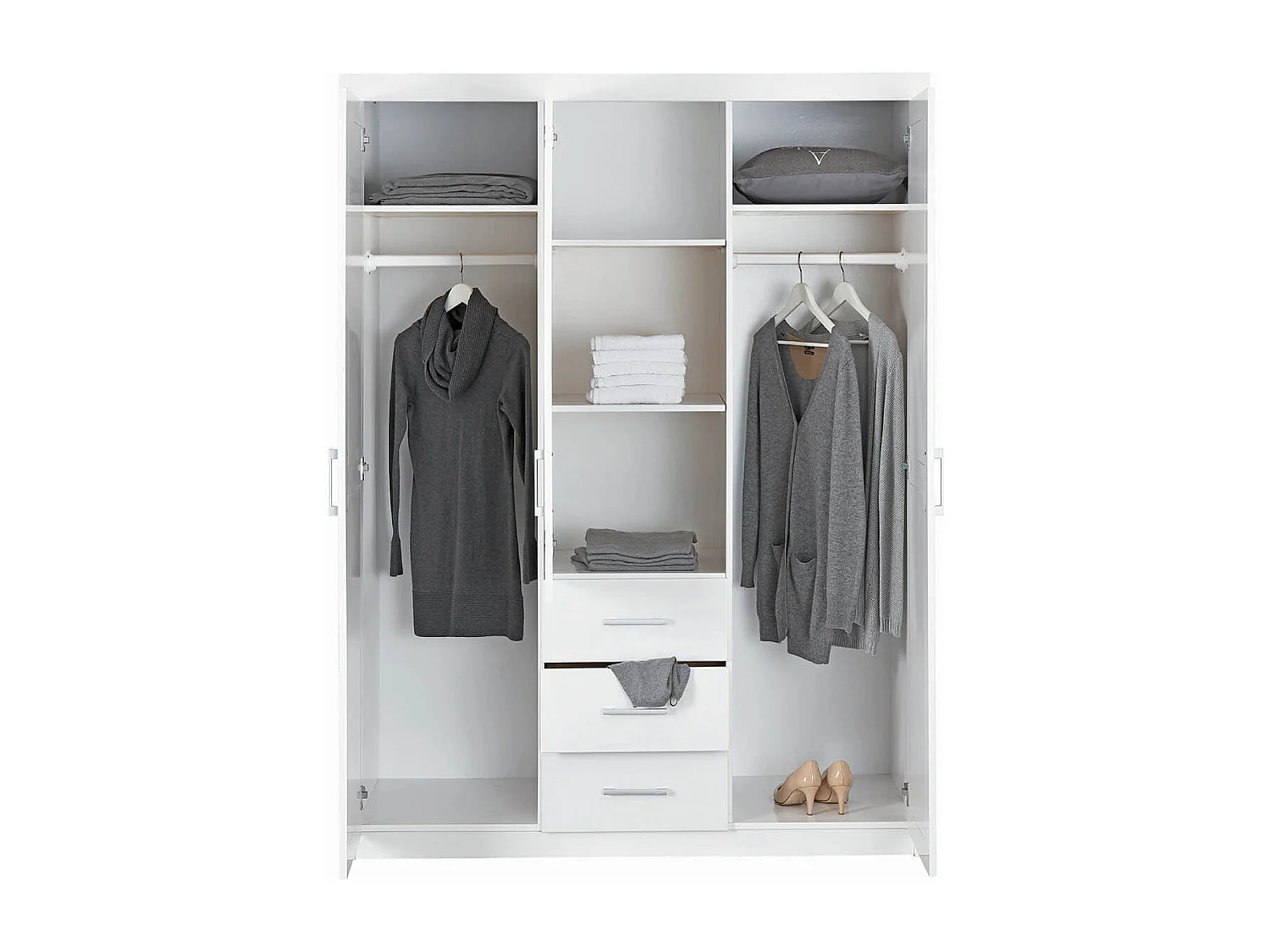 ALASKA - Armoire 3 Portes 1 Miroir Bois Massif Vernis Blanc