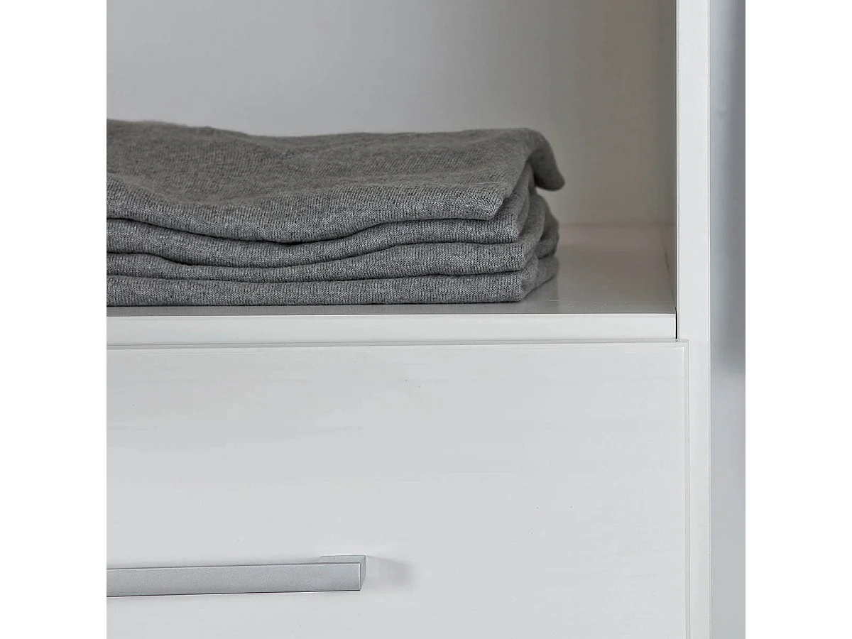 ALASKA - Armoire 3 Portes 1 Miroir Bois Massif Vernis Blanc