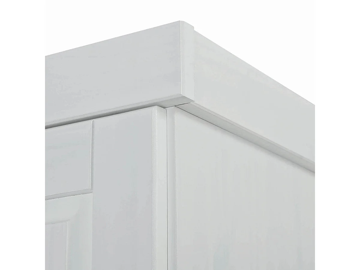 ALASKA - Armoire 3 Portes 1 Miroir Bois Massif Vernis Blanc