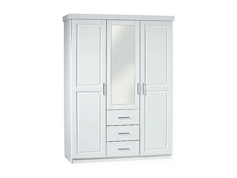 ALASKA - Armoire 3 Portes 1 Miroir Bois Massif Vernis Blanc