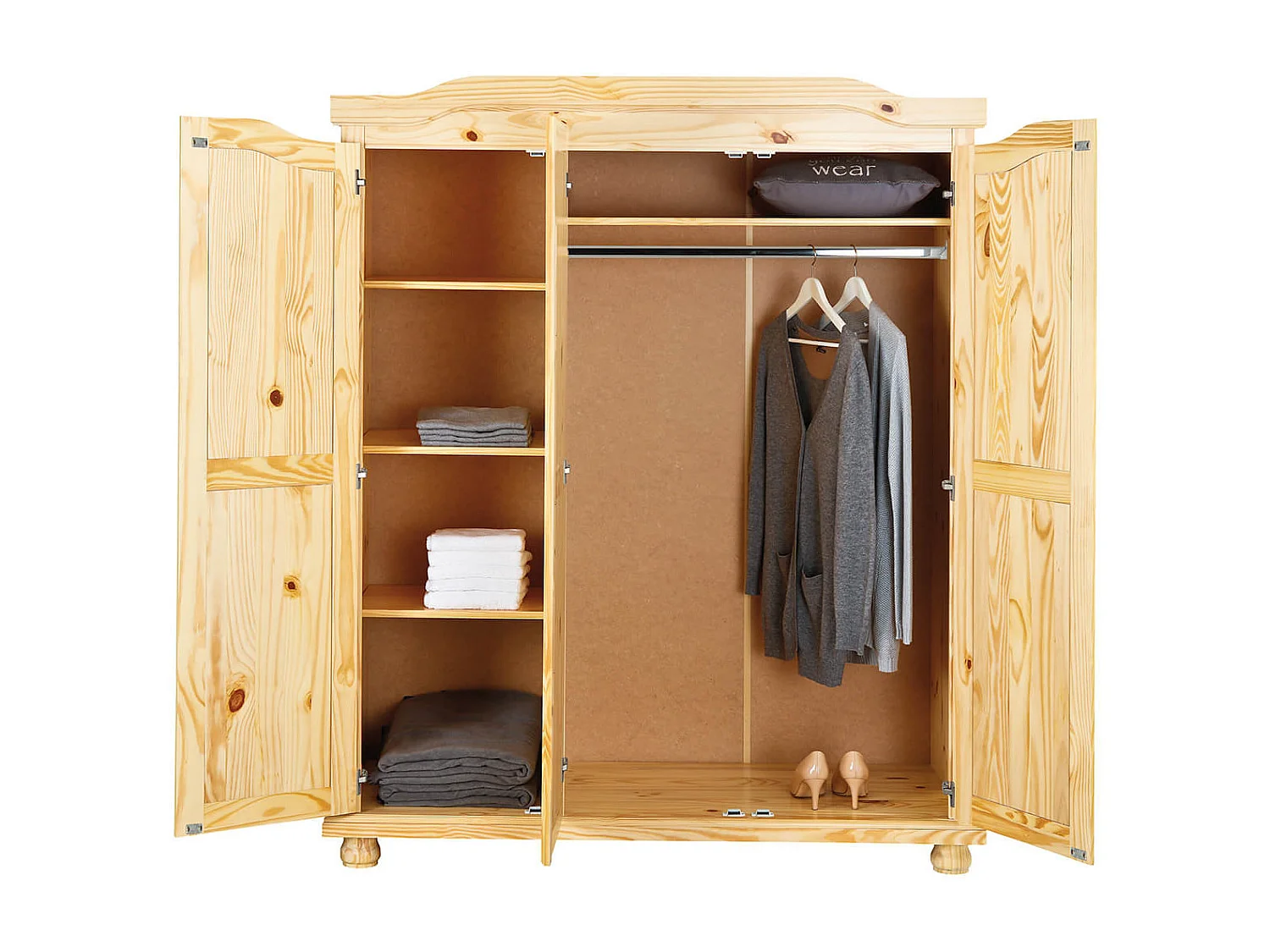 OLIVER - Armoire 3 Portes + Penderie Bois Massif Naturel