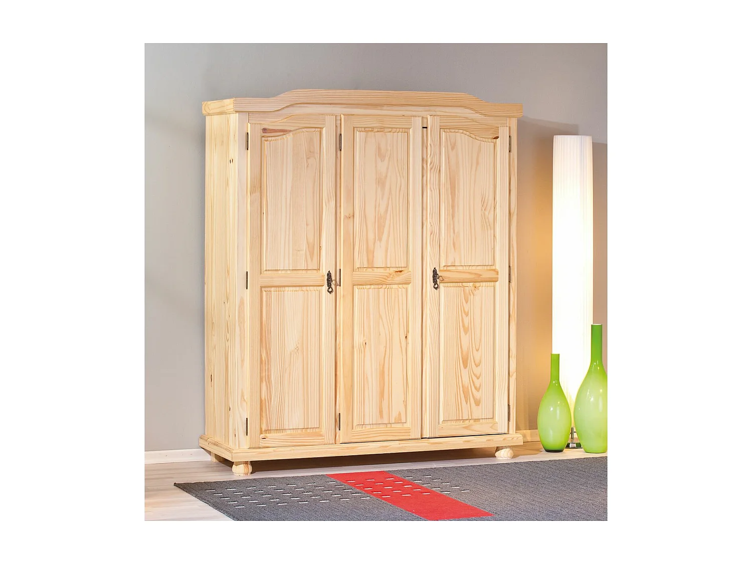 OLIVER - Armoire 3 Portes + Penderie Bois Massif Naturel