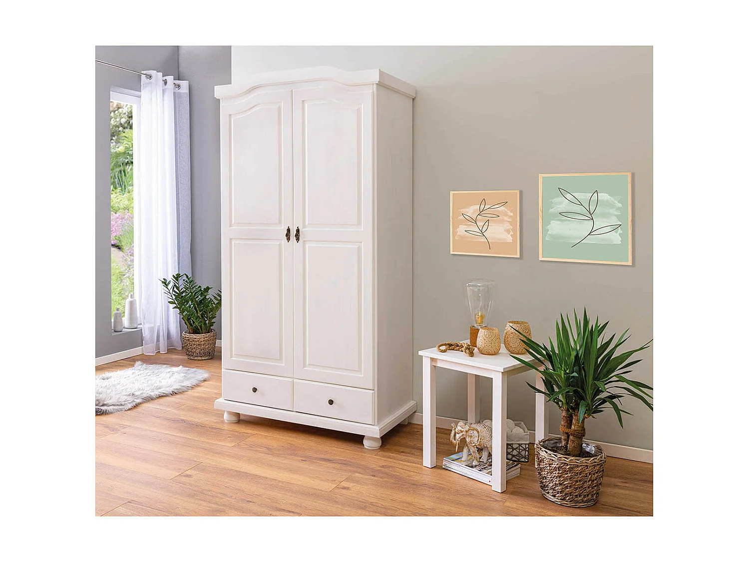 NEDER - Armoire 2 Portes Bois Massif Blanc