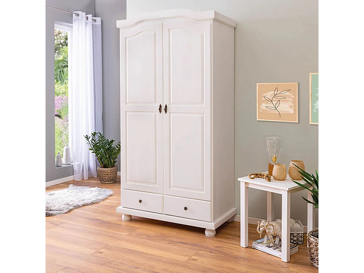 NEDER - Armoire 2 Portes Bois Massif Blanc