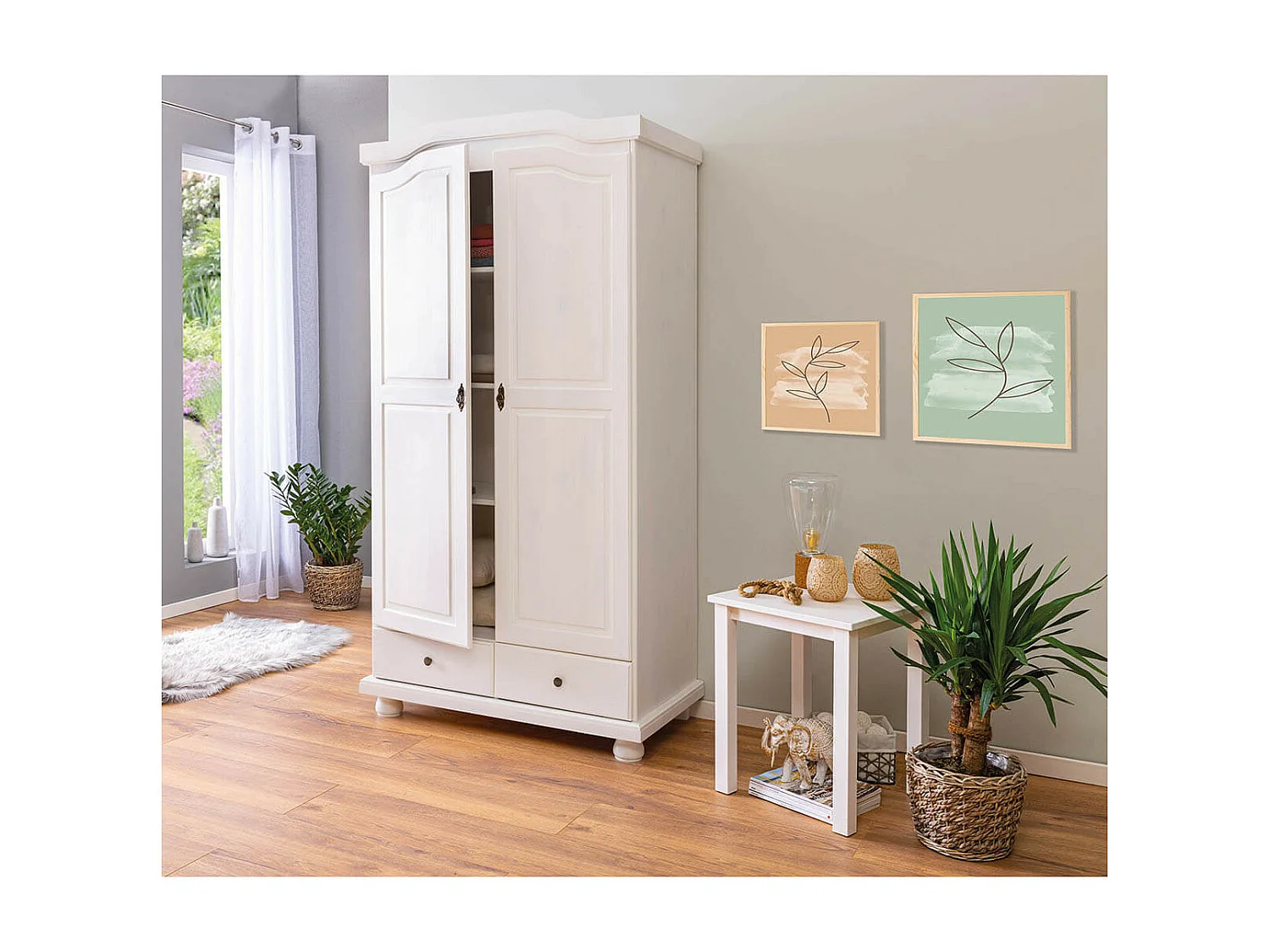 NEDER - Armoire 2 Portes Bois Massif Blanc